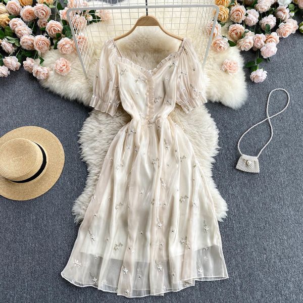 

casual dresses summer elegant midi long party fairy women vintage floral embroidery boho beach holiday robe femme vestid, Black;gray