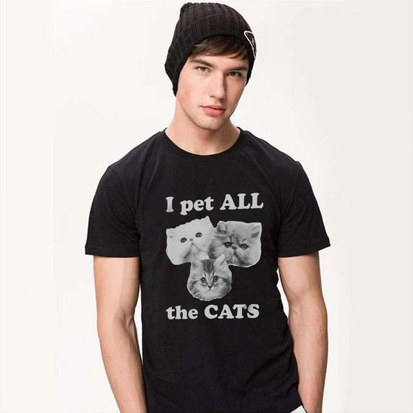 

men's t-shirts summer -selling street casual t-shirt three cat print o-neck short-sleeved, White;black
