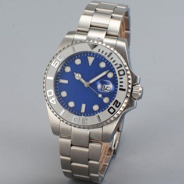

wristwatches 40mm blue dial sapphire glass ceramic bezel date case back miyota 8215 automatic men's wristwatch, Slivery;brown