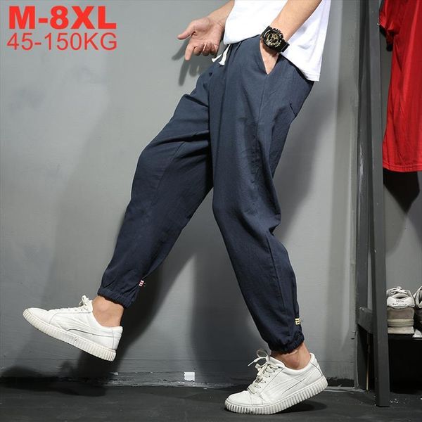 

big size 5xl 6xl women pant 7xl 8xl cotton linen harem men stretch trousers oversized pencil male chinese streetwear, Black