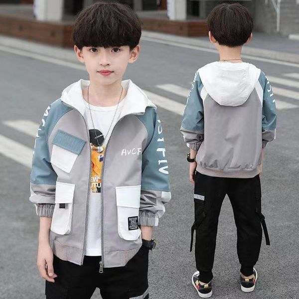 

jackets big size spring autumn boys sweatshirt coat casual hooded windbreaker for kids 4-12 years old children outerwear, Blue;gray