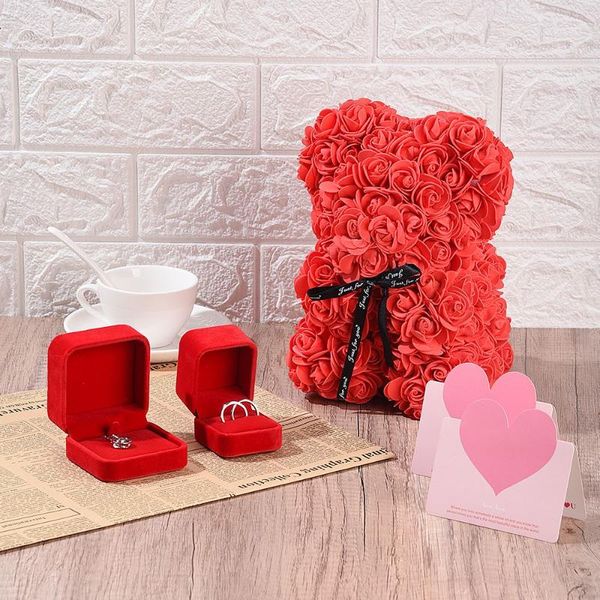 

decorative flowers & wreaths 25cm artificial romantic rose flower bear with ring necklace gift box set wedding decoration valentine's d
