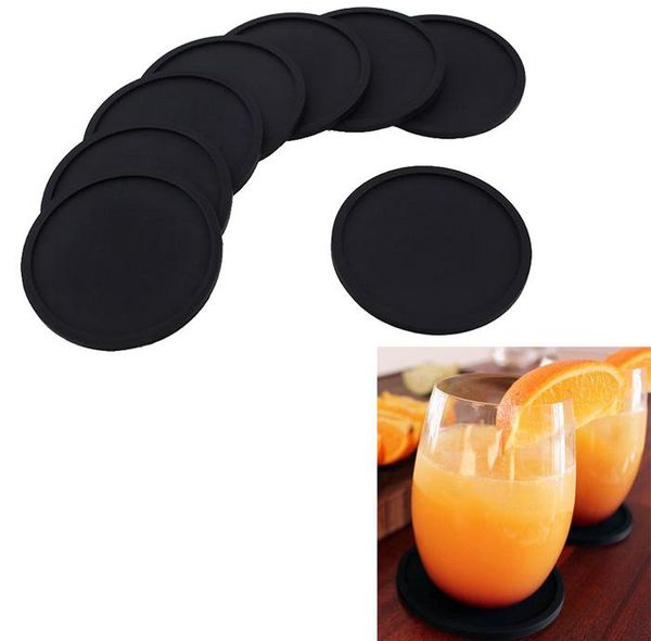 

table runner silicone black drink coasters set , round soft sleek and durable easy to clean