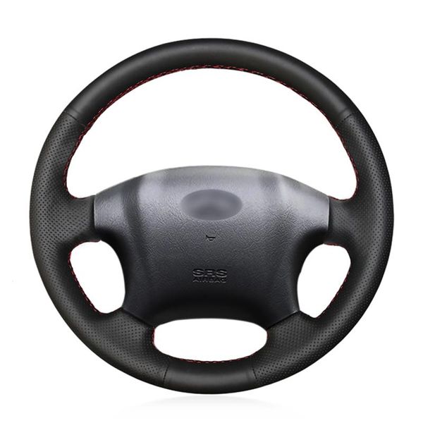 

steering wheel covers hand-stitched black leather car case for tucson 2004-2010