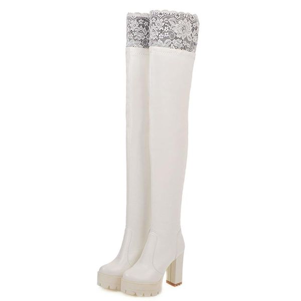 

boots soft leather elastic thigh high women long platform over the knee female autumn winter black white shoes