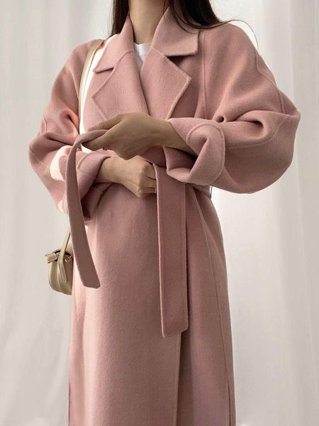 

women's wool & blends pink long woolen coat sleeve loose chic korea winter 2021 fall jackets, Black