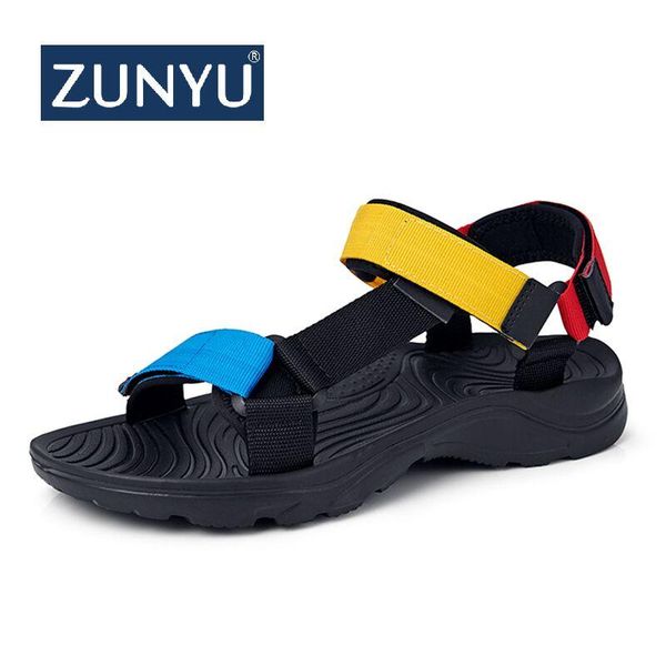 

sandals zunyu summer outdoor men flats casual beach athletic shoe breathable sport open toe non-slip flat shoes, Black