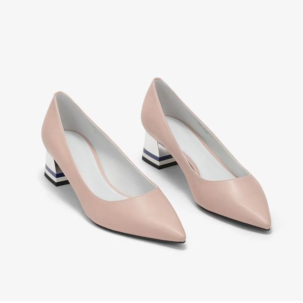 

single shoes women's thick heels double-threaded ladies pointed toe heel pumps high dress, Black