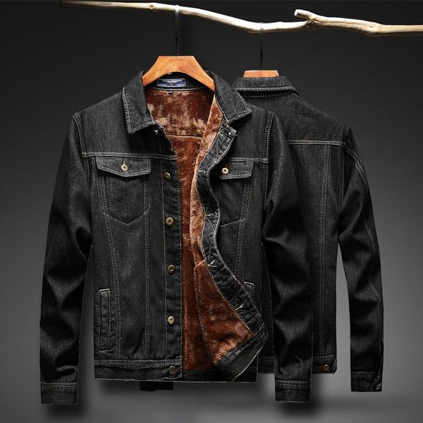 

men's jackets autumn winter 2021 jacket men brand cargo multi-pocket jaqueta masculina plush denim warm korean lapel coat, Black;brown