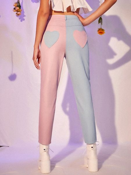 

heart patch pocket colorblock tapered pants y2nl#, Black;white