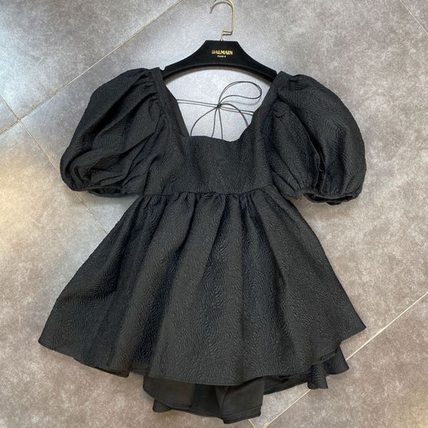 

summer fashion casual puff sleeve waist closing puffy backless bandage decoration dark doll t-shirt women sj995 210525, White