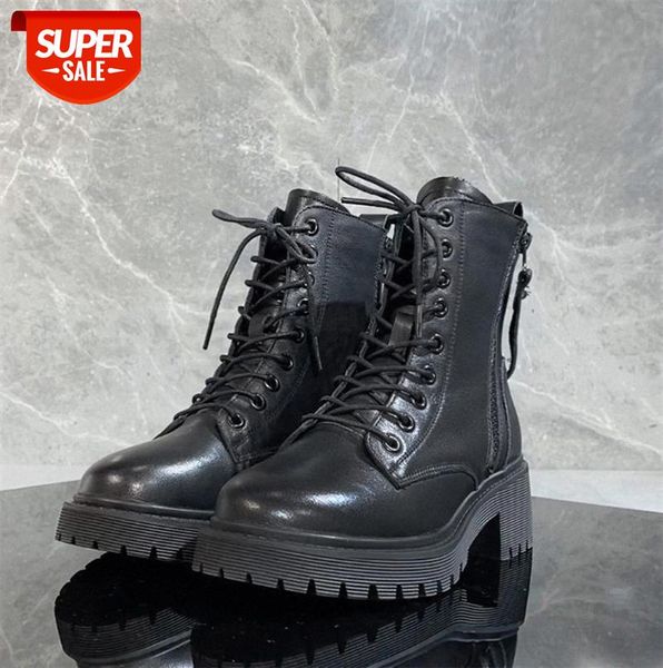 

plus velvet to keep warm, toe layer cowhide ladies, martin boots, thick heels, round leather women's boots trend #co66