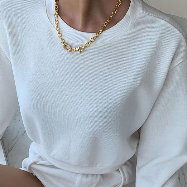 

chains peri'sbox gold color chunky chain necklaces for women sparkly rhinestone big lobster clasp necklace fashion vintage accessories, Silver
