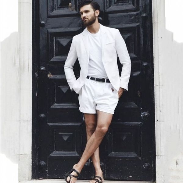 

men's suits & blazers occasional white men's suit short pants summer beach wedding groom's dress dance party 2 parts df3x, White;black