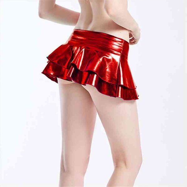 

Faldas Mujer Moda Sexy Pu Double-deck Lotus Leaf Edge Ultrashort Open Buttocks Skirts Womens Jupe Femme Saia Mini Skirt, Black