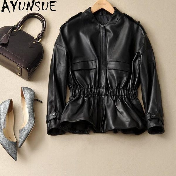 

korean genuine leather jacket women short real fashion sheepskin coat female spring autumn coats 2021 veste cuir femme women's & faux, Black
