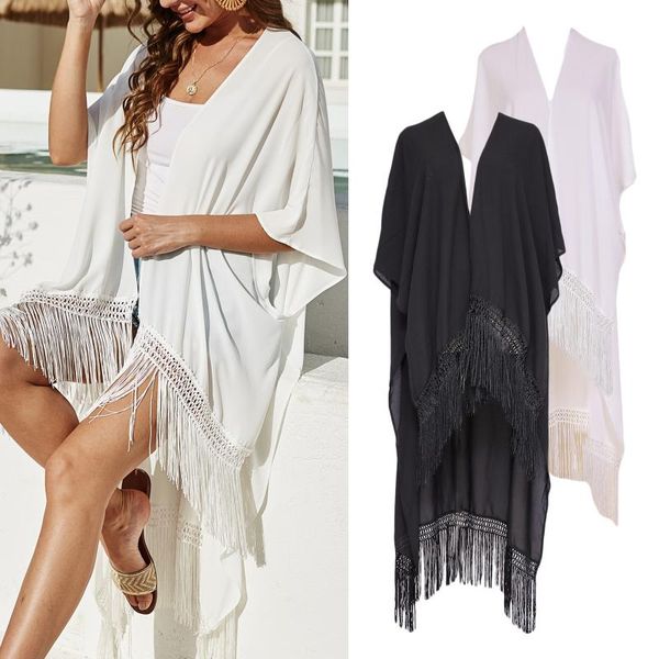 

women's swimwear lady summer bohemian loose kimono cardigan beach wear swimsuit cover up, White;black