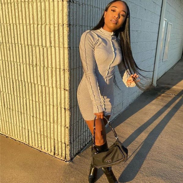 

casual dresses long sleeve patchwork mini dress autumn winter women fashion streetwear outfits club wear 2021, Black;gray