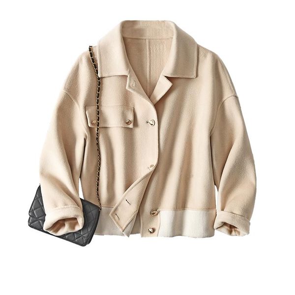 

women's wool & blends shuchan coats and jackets women streetwear spring/autumn turn-down collar wide-waisted single breasted, Black