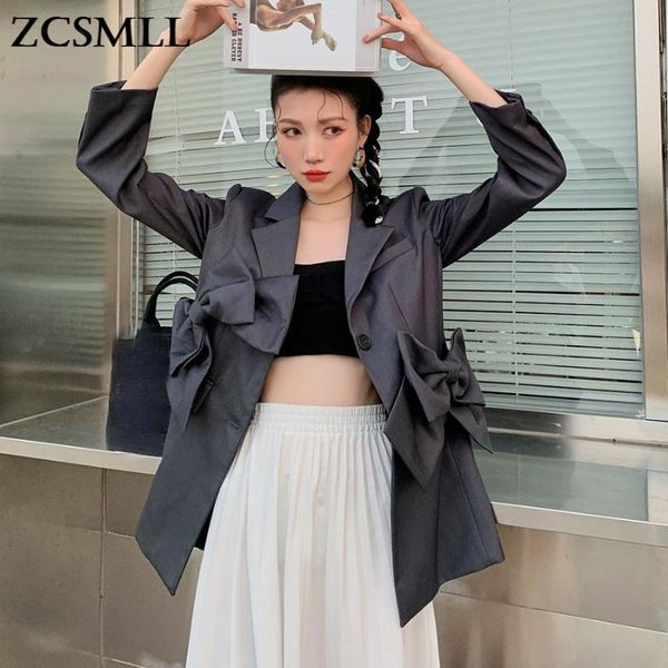 

the two-wear design detachable bow tie korean blazers long sleeve suit collar grey jacket women 2021 spring summer women's suits &, White;black