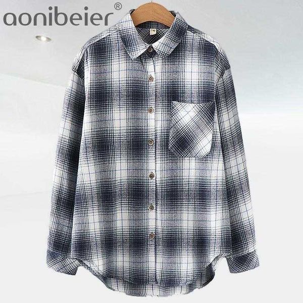 

single breasted fashion women plaid chic checked blouse long sleeve female casual print shirts loose blusas 210604, White