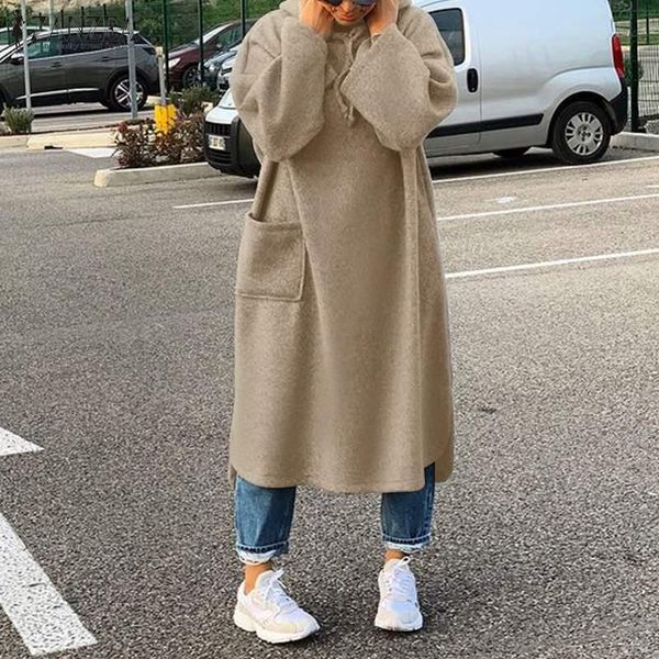 

women's hoodies & sweatshirts casusal irregular midi sweatshirt women fashion hooded lady baggy pullover autumn winter fleece warm, Black
