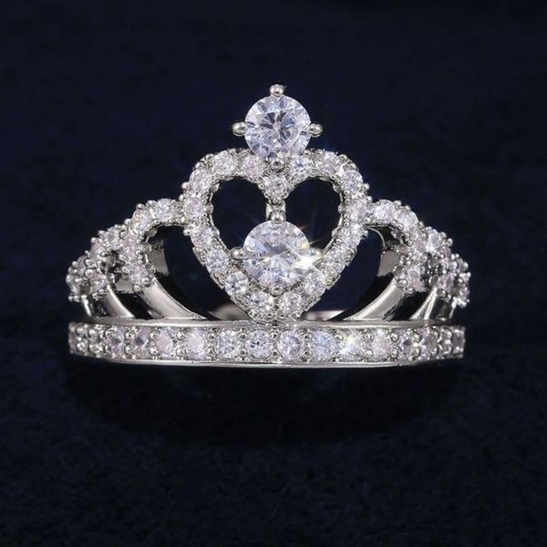 

wedding rings caoshi dazzling crown shape promise for women silver color micro paved shine cubic zirconia romantic party jewelry, Slivery;golden