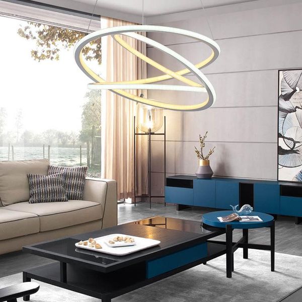 

pendant lamps living room chandelier modern simple creative ring restaurant bar personalized fashion led table