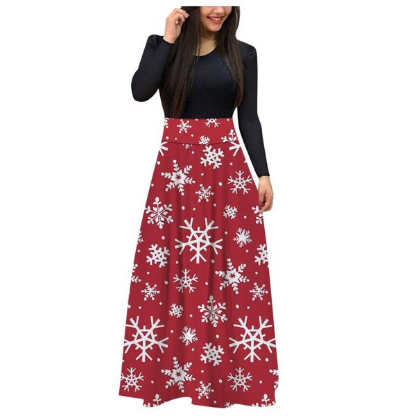 

casual dresses fashion tunic maxi patchwork dress 2022 winter long party snowman printed boho beach women vestidos de festa, Black;gray