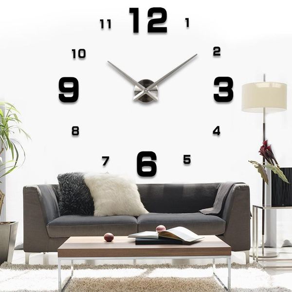 

wall clocks fashion 3d big size clock mirror sticker diy home decoration large meetting room