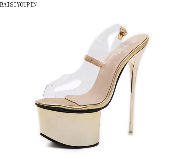 

fashion high heels single shoes fish beak transparent 16 cm womens sandals women's mouth, Black