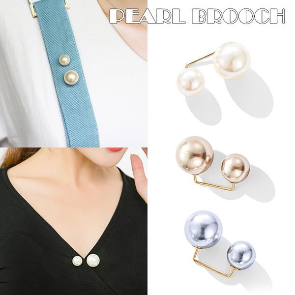 

pins, brooches 1pcs alloy for women accesorios mujer ladies double imitation pearls pins fashion brooch sweater suit decor, Gray