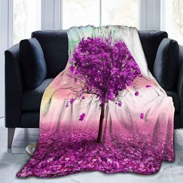 

Flannel Blanket Purple Heart Shape of Autumn Tree Lightweight Cozy Bed Blanket Soft Throw Blanket fits Couch Sofa Suitable for