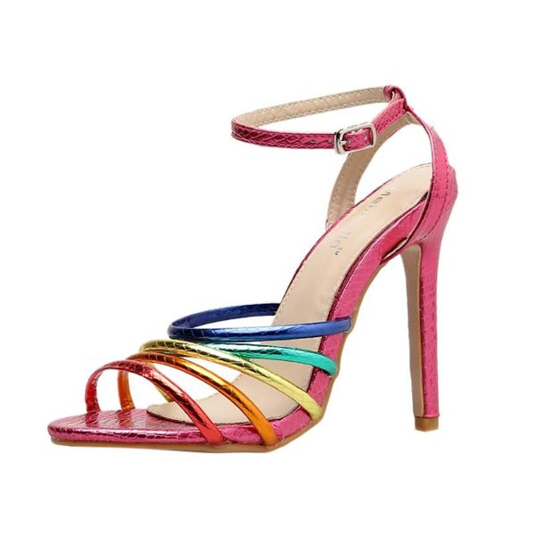 

rainbow women one type buckle stap pointed toe super high spike heel shoes fashion british wind for party apr 11 sandals, Black
