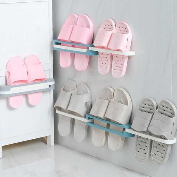

1pc bathroom slippers shelf holder waterproof bath wall drain rack fold shoes organizer towel racks