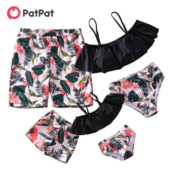 

summer ruffled leaves print matching swimsuits 210528, Blue