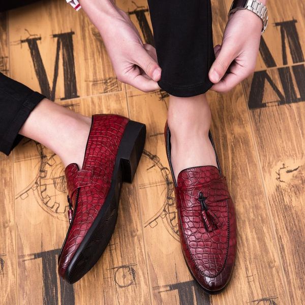

dress shoes crmdeox black crocodile pattern loafers men moccasins flats tassels wedding men's formal red oxford for