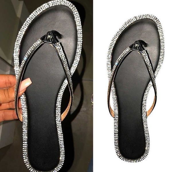 

full women's flip flops summer outdoor beach sandals fashion casual shoe bling travel slippers ladies 210619, Black