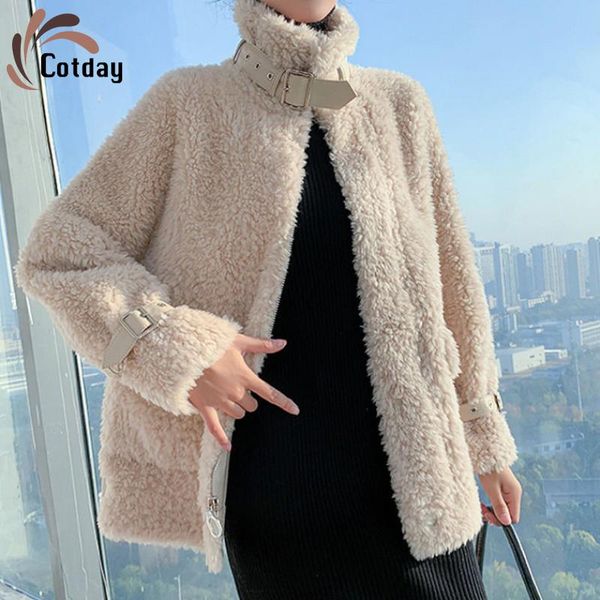 

women's fur & faux cotday pocket granular sheep shearing lamb grass coat integrated 2021 winter casual women clothing korean, Black