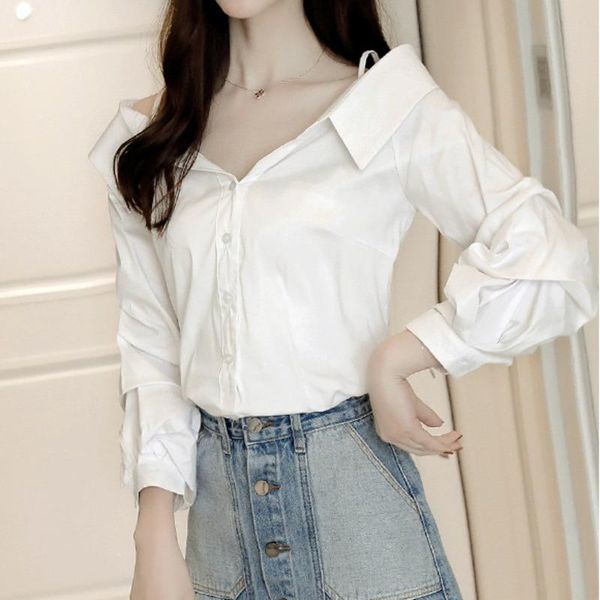

women's blouses & shirts [ewq] 2021 autumn off shoulder women arrivals fashion white lantern sleeve casual ladies clothing