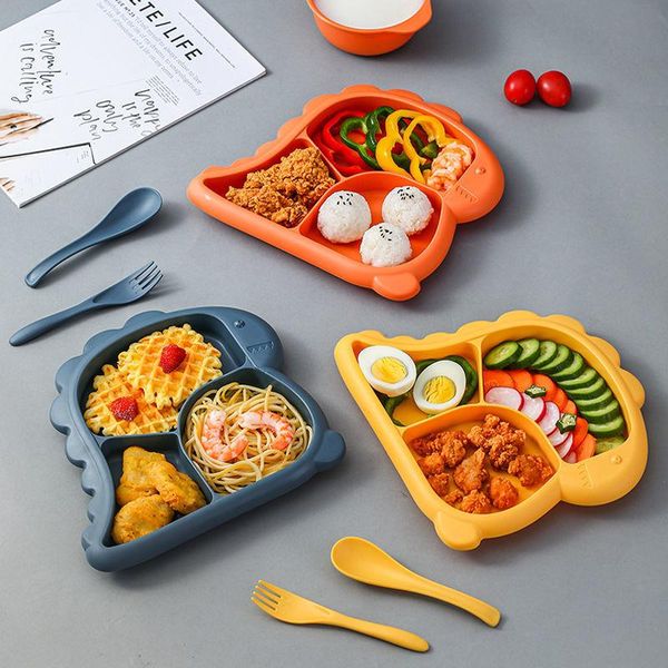 

flatware sets children's tableware set cute baby anti-fall split grid plate kindergarten fork spoon soup bowl complementary