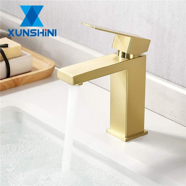 

brushed gold bathroom faucet single hole modern vanity handle 304 stainless steel sink faucets