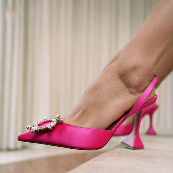 

dress shoes 2021 brand women pumps luxury crystal slingback high heels summer bride comfortable triangle heeled party wedding, Black