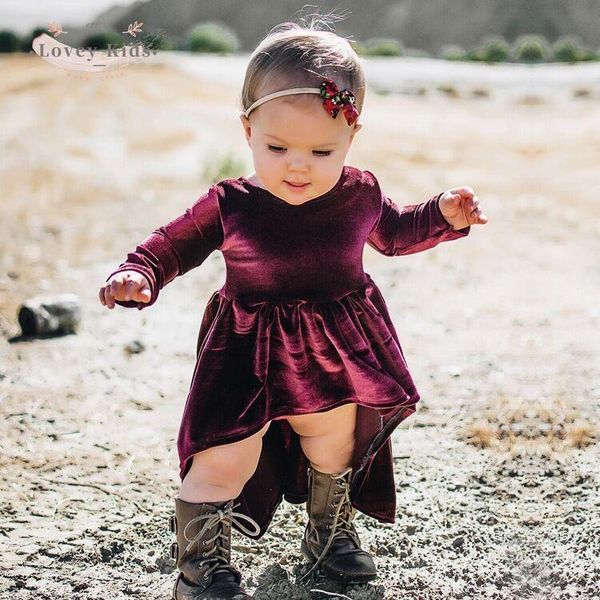 

girl's dresses 2021 autumn born 0-3t velvet long sleeve sweet fashion dovetail asymmetric length princess dress solid red, Red;yellow