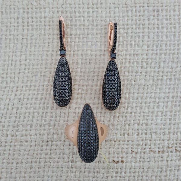 

earrings & necklace silver set 925 black drop ring earing