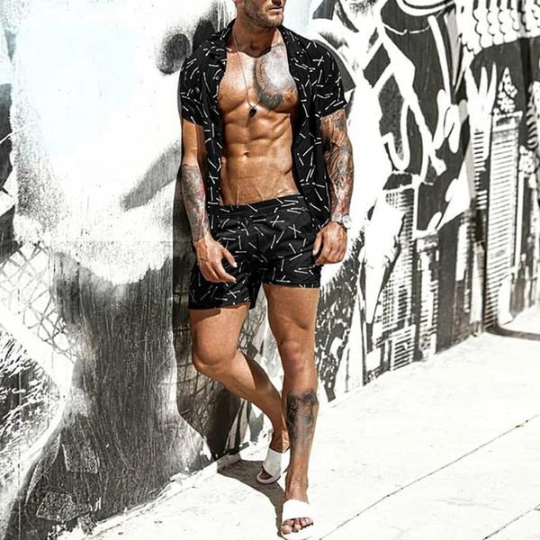 

men's tracksuits 2021 summer men and women 3d printing beach pants fashion trend boutique t-shirt two-piece gray leisure sports