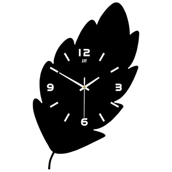 

leaf shaped modern design wall clock home decor metal watch art hanging decoration for living room silent mechanism novelty items