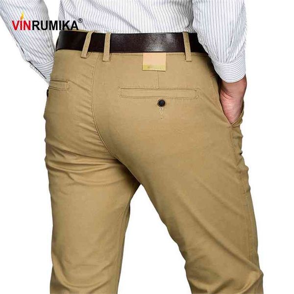 

plus size 29-46 business men's spring summer casual brand khaki straight pant autumn man cotton pants black long trousers 210810