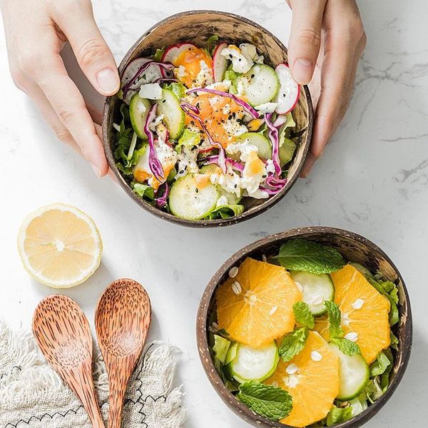 

bowls natural coconut bowl decoration fruit salad noodle rice wooden handicraft creative shell