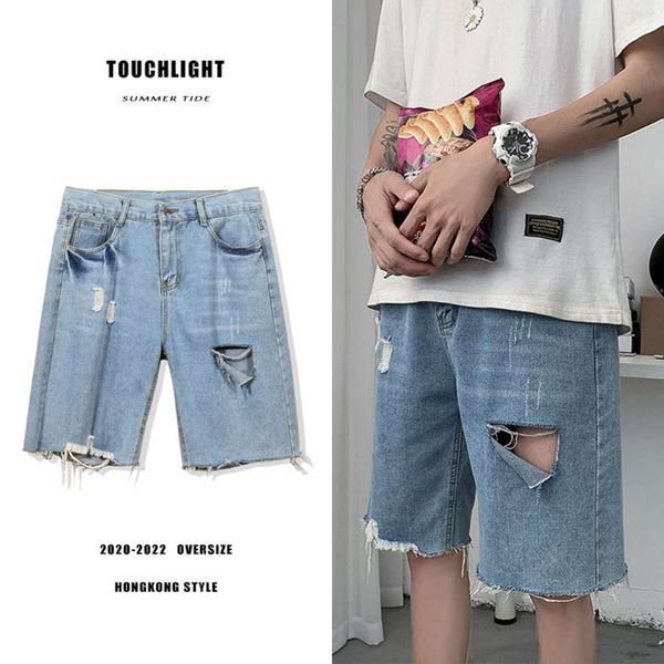 

ripped denim shorts summer men fashion retro casual gat short jeans streetwear loss rights heren s-3xl, Blue